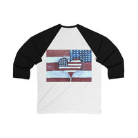 Unisex 3/4 Sleeve Baseball Tee, Baseball Shirt, Independence Day Shirt of American Flag Love by EFK