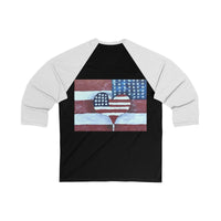 Unisex 3/4 Sleeve Baseball Tee, Baseball Shirt, Independence Day Shirt of American Flag Love by EFK