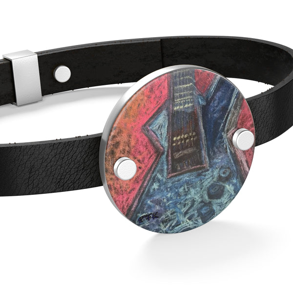 Leather Bracelet - Rock This Metallica Electric Guitar drawn by EF Kelly