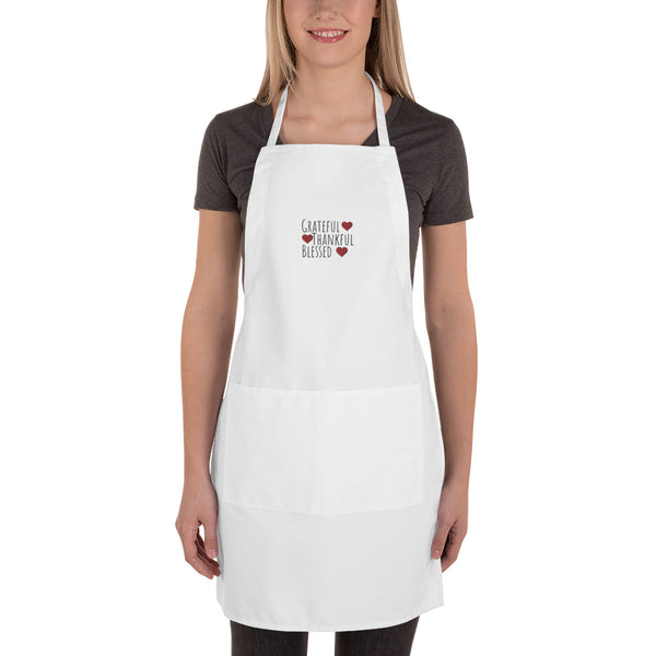 Grateful Thankful Blessed Embroidered Apron