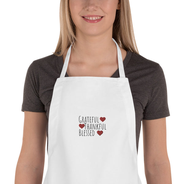 Grateful Thankful Blessed Embroidered Apron